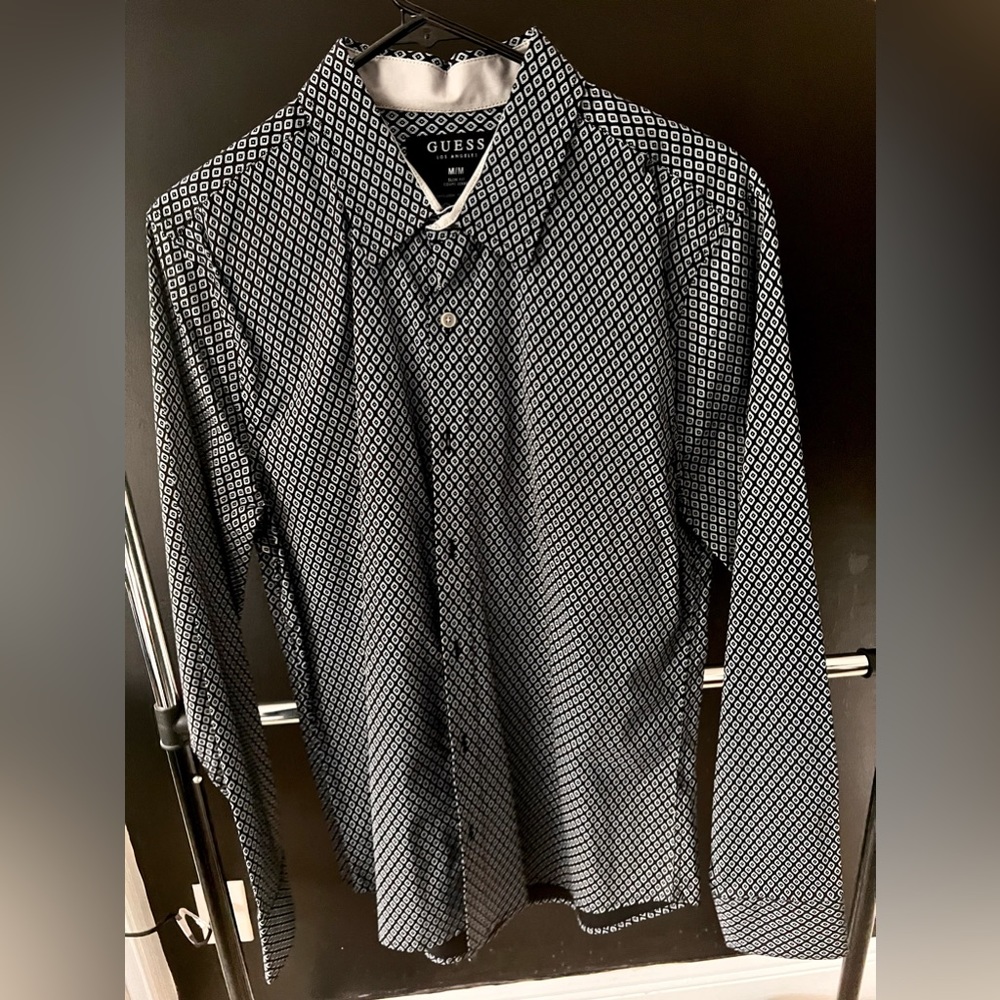 Guess Black Printed Long sleeve Dress Shirt // Size Medium